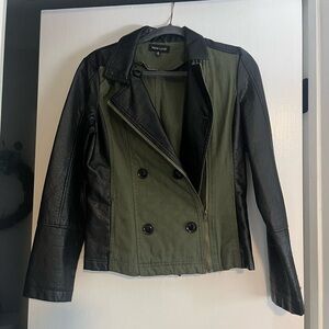 New Look Women's Black and Olive Leather Jacket